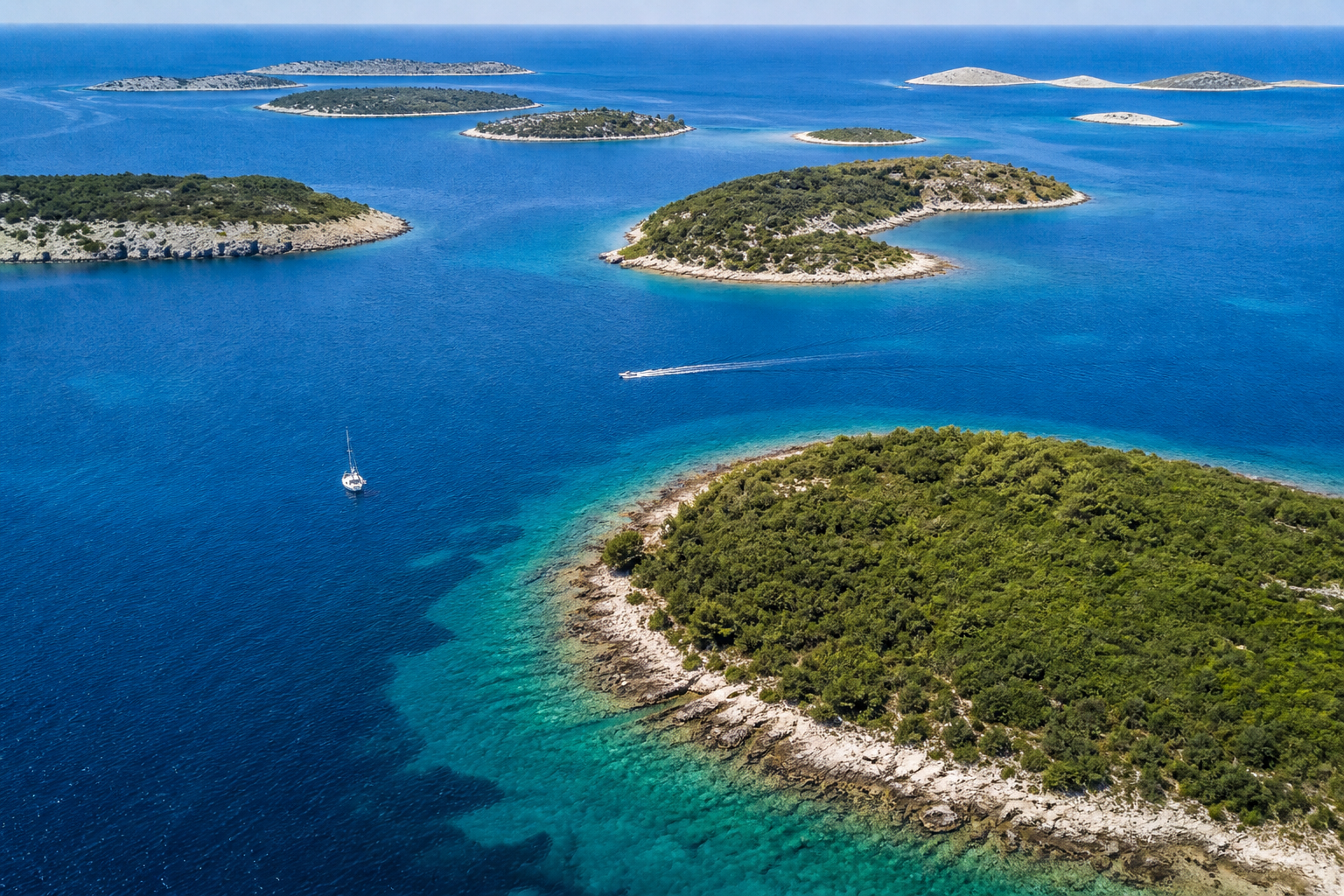Aerial view of Croatian islands and coastline in the Adriatic Sea