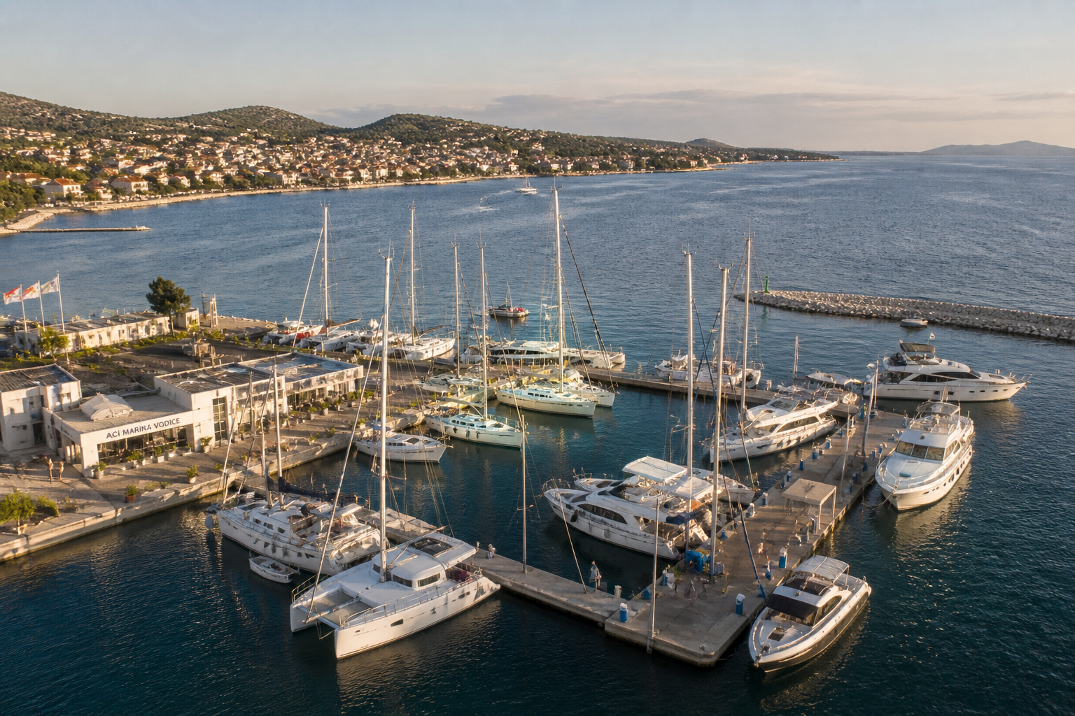 Well-organized marina in Croatia with different types of yachts