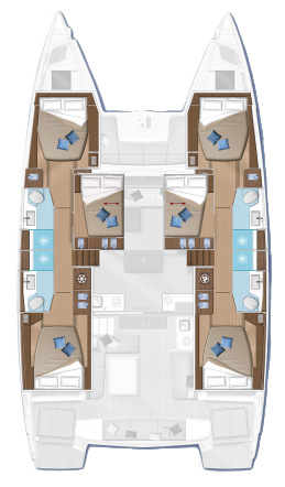 Spacious layout of For Sail Again, featuring luxurious cabins and modern amenities.