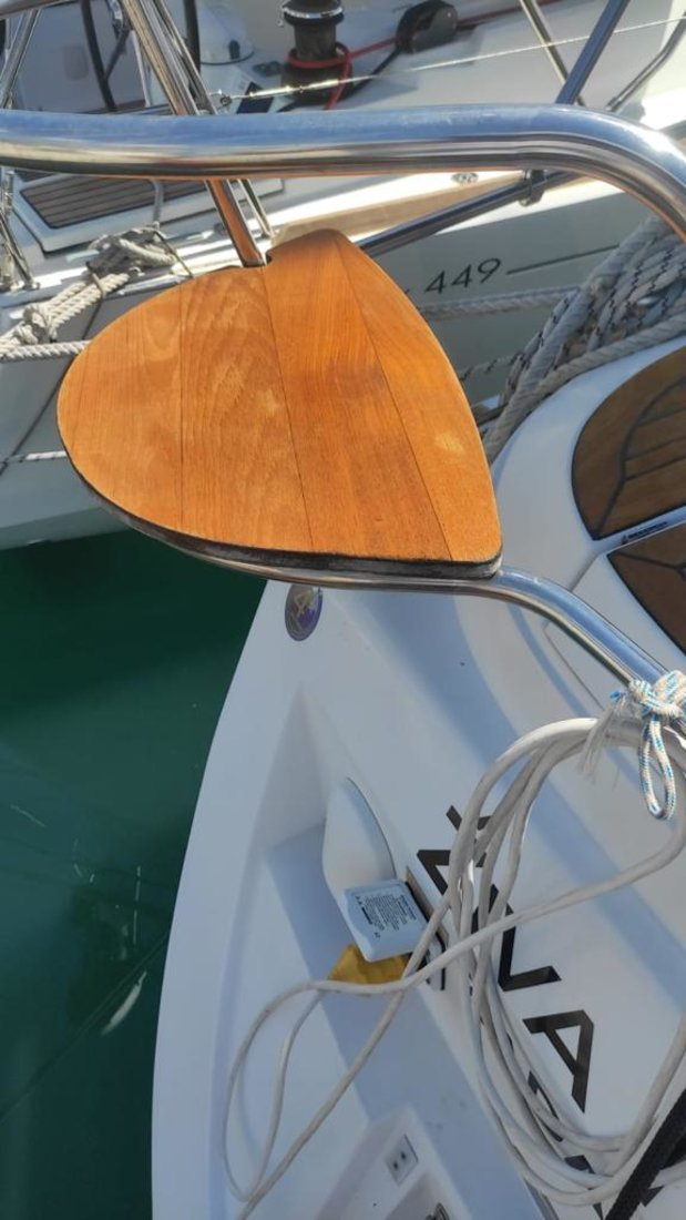 Elegant wooden swim platform on Živa, showcasing refined craftsmanship and luxury design.