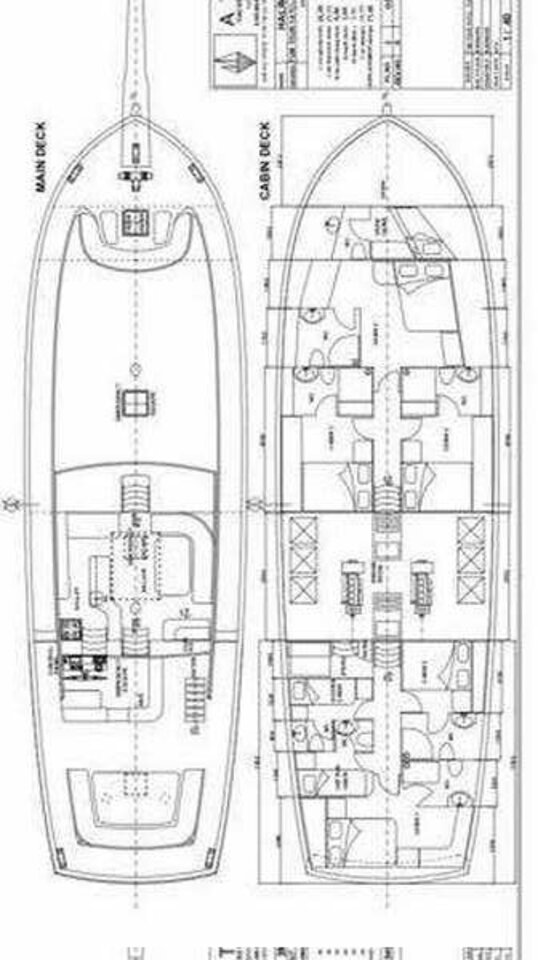 Detailed layout plan of the Saint Luca yacht, showcasing cabin arrangements and amenities.
