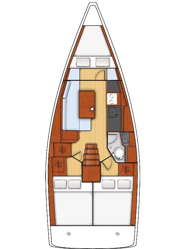 Spacious interior layout of DALMAR featuring elegant wood finishes and modern amenities.