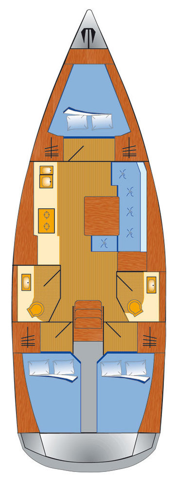 Spacious interior layout of the Henry yacht featuring elegant furnishings and cozy seating areas.