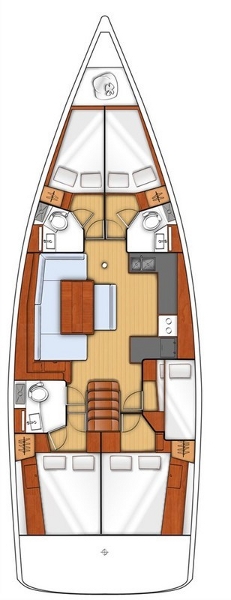 Sophisticated interior layout of Joy featuring elegant furnishings and warm wood accents.