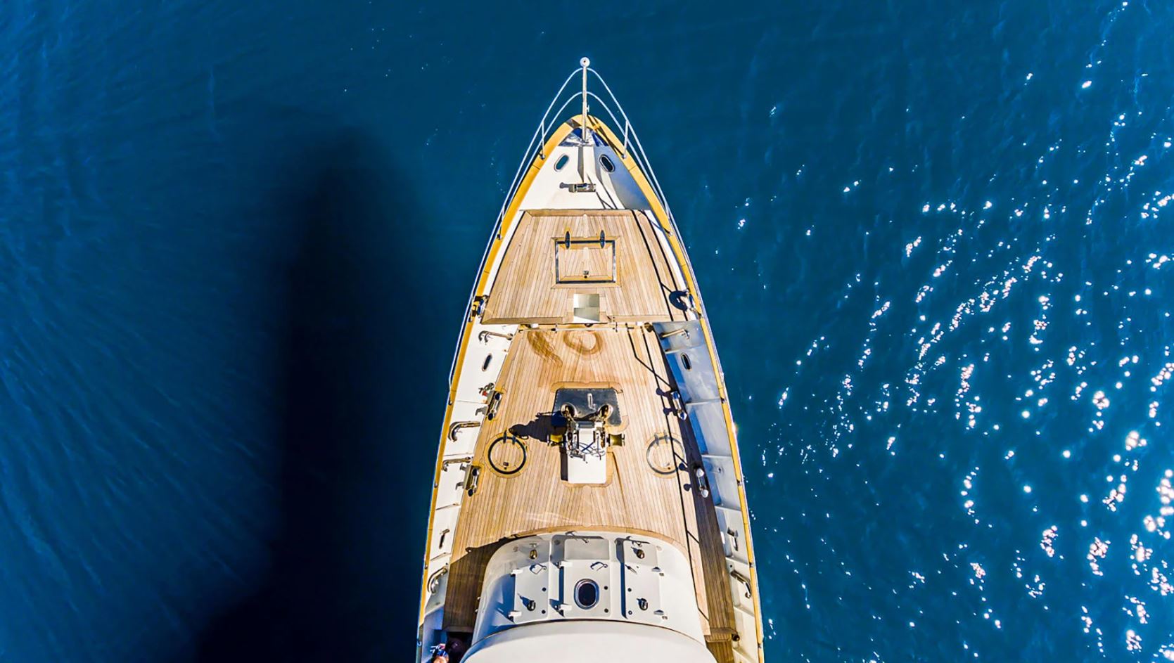 Aerial view of To Je To showcasing its sleek deck and luxurious finishes.