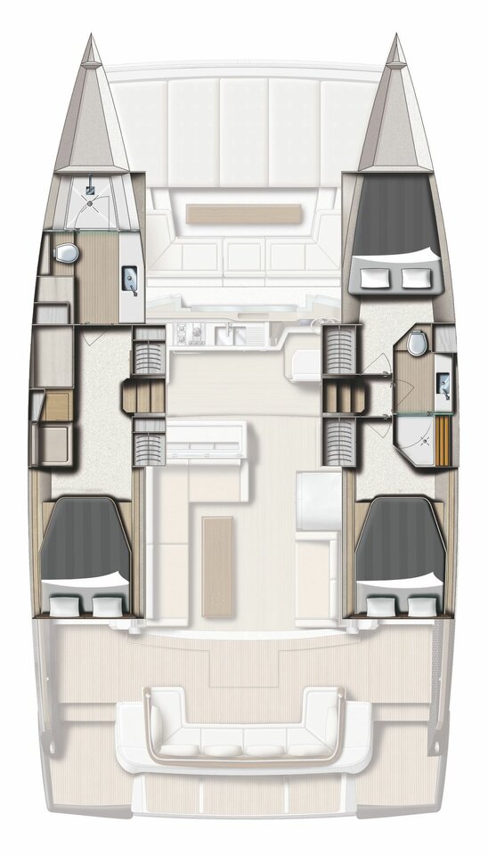 Spacious interior layout of Adventure, featuring elegant materials and well-defined living areas.