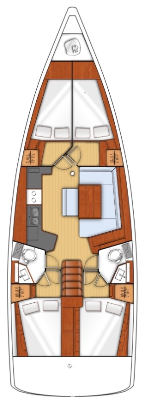 Elegant layout of Parija II's interior, featuring a spacious salon and modern kitchen.