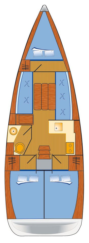 Spacious layout of Ana's interior, featuring elegant wood finishes and comfortable seating.