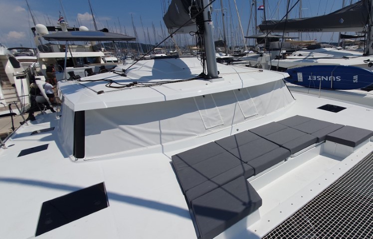 Sleek deck of Crazy Diamond showcasing modern lines and spacious lounging areas.