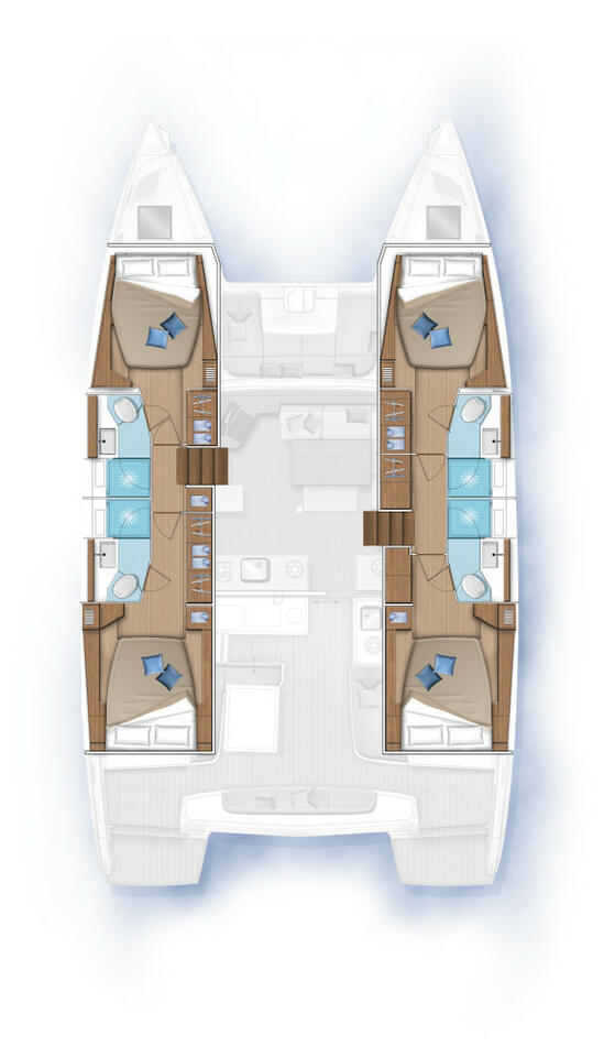 Spacious layout of Linda II's luxurious cabins featuring elegant materials and modern design.
