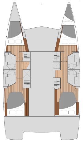 Spacious layout of Orion's interior cabin, featuring elegant wood finishes and modern design.