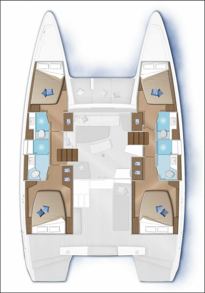 Spacious layout of Take It Easy's luxurious cabin design with elegant finishes and natural light.