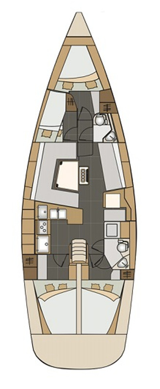 Spacious layout of No Limits yacht, featuring elegant materials and functional design.