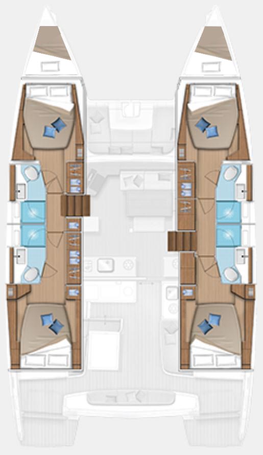 Spacious layout of Gemini's interior, featuring elegant cabins and modern amenities.