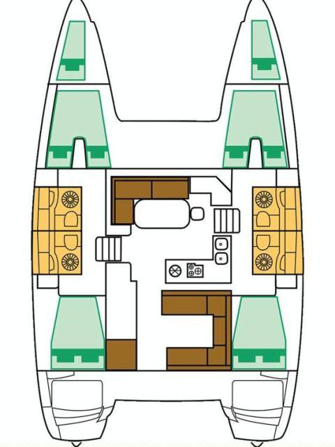 Spacious deck layout of Tulip, showcasing luxurious seating and entertainment areas.