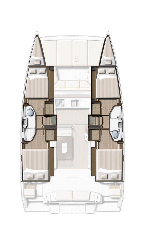 Spacious layout of Aussie’s interior cabins featuring elegant materials and natural light.