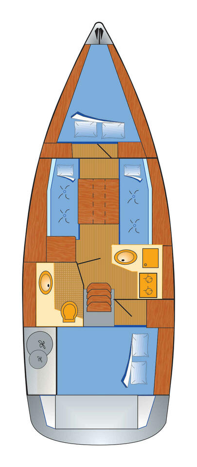 Elegant layout of Thunder's interior, featuring warm wood tones and spacious living areas.
