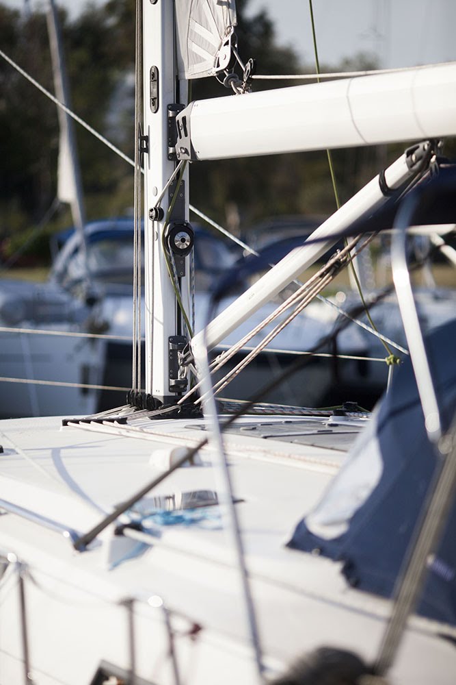 Close-up of Navarino's deck detailing, showcasing high-quality rigging and elegant design.