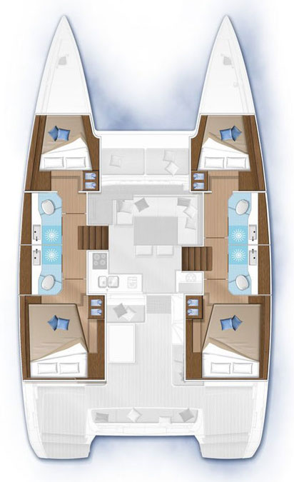 Spacious and elegant layout of Korina's interior, featuring luxurious cabins and modern design.