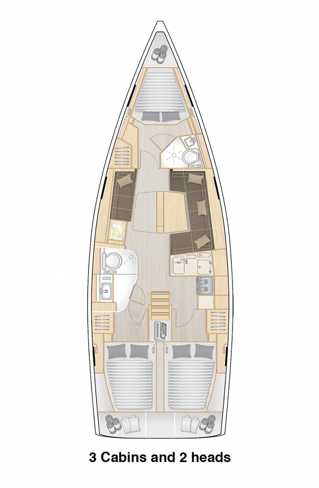 Spacious interior layout of the Eugene yacht featuring elegant materials and natural light.