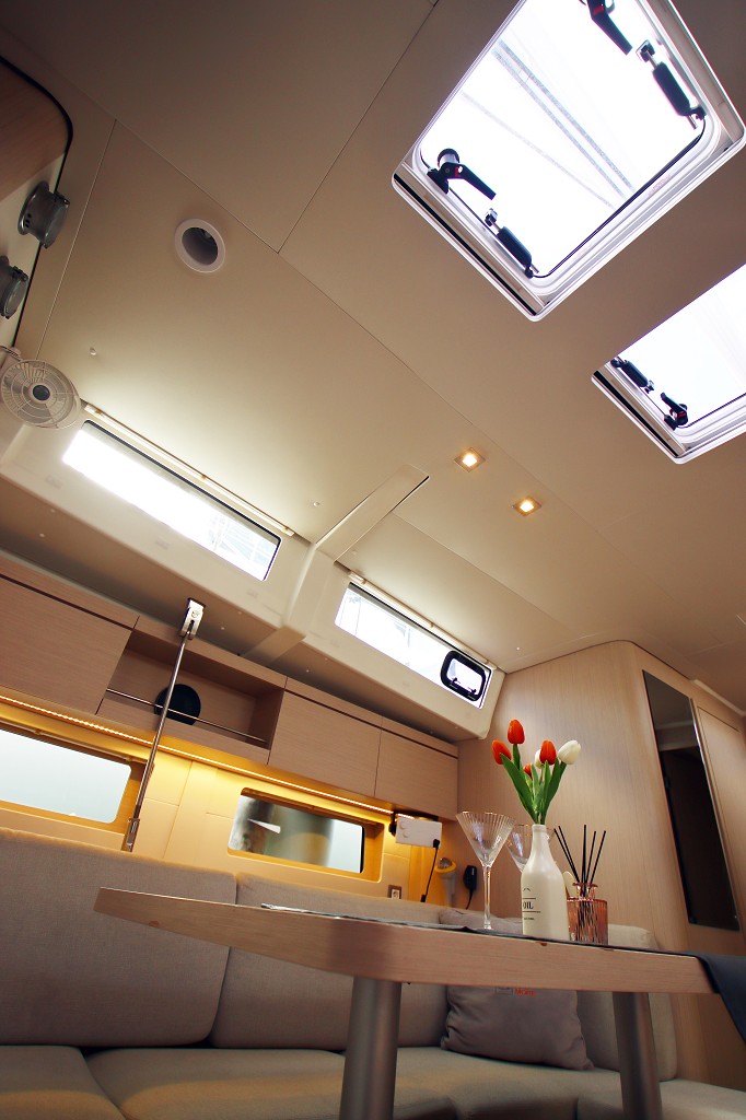 Bright and airy interior of Liberty featuring modern design, skylights, and elegant finishes.