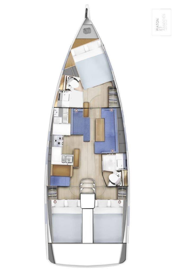 Spacious interior layout of the Oliver yacht featuring modern furnishings and ample natural light.