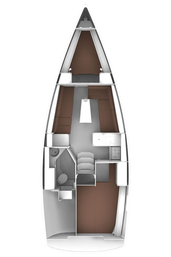 Spacious interior layout of the Mirella, featuring modern furnishings and elegant design.