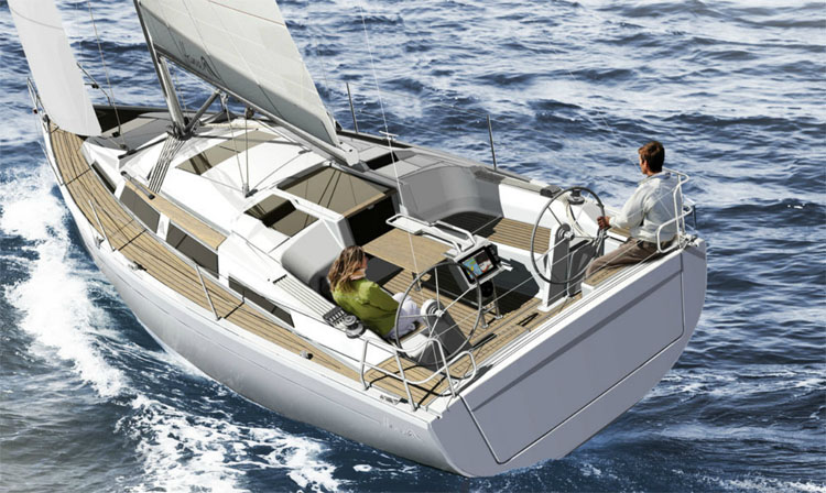 Alkion sailing gracefully through azure waters, showcasing sleek lines and elegant design.