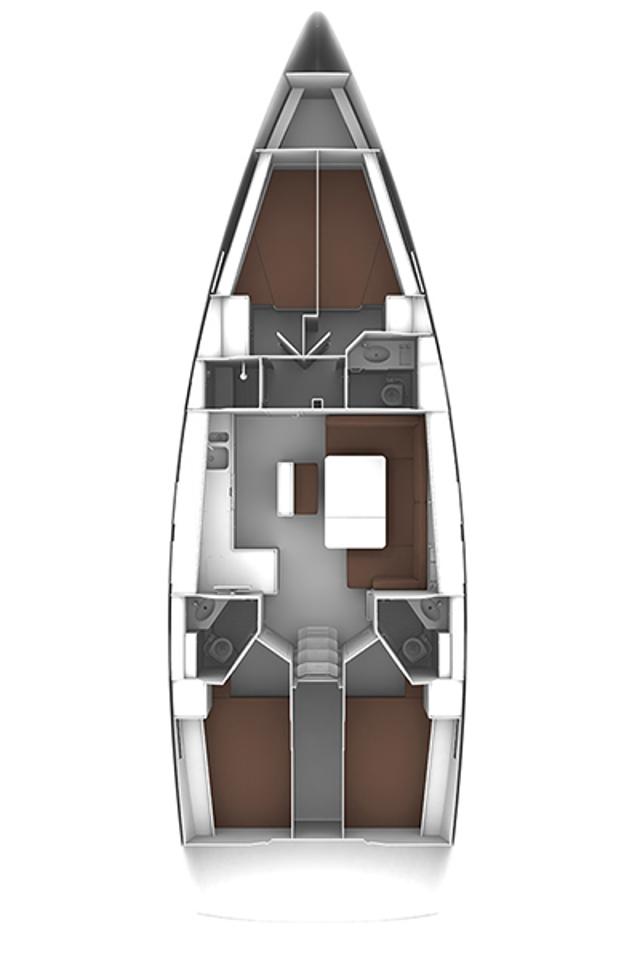 Luxurious interior layout of Eveline, showcasing elegant materials and spacious design.