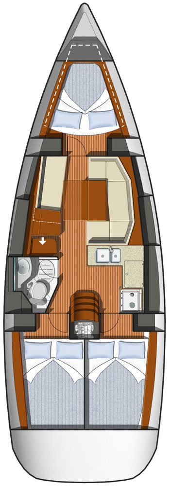Elegant interior layout of the Lauren yacht featuring warm wood tones and spacious seating.