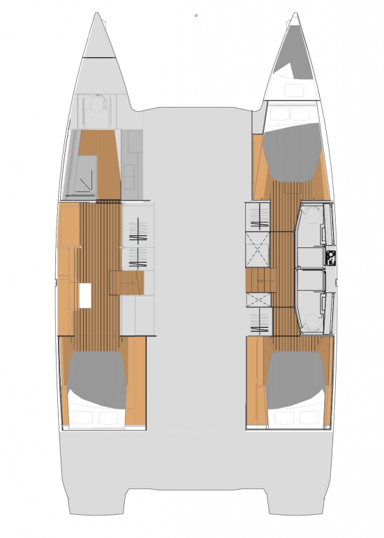 Elegant layout of Wanderlust's interior, showcasing spacious cabins and modern design elements.