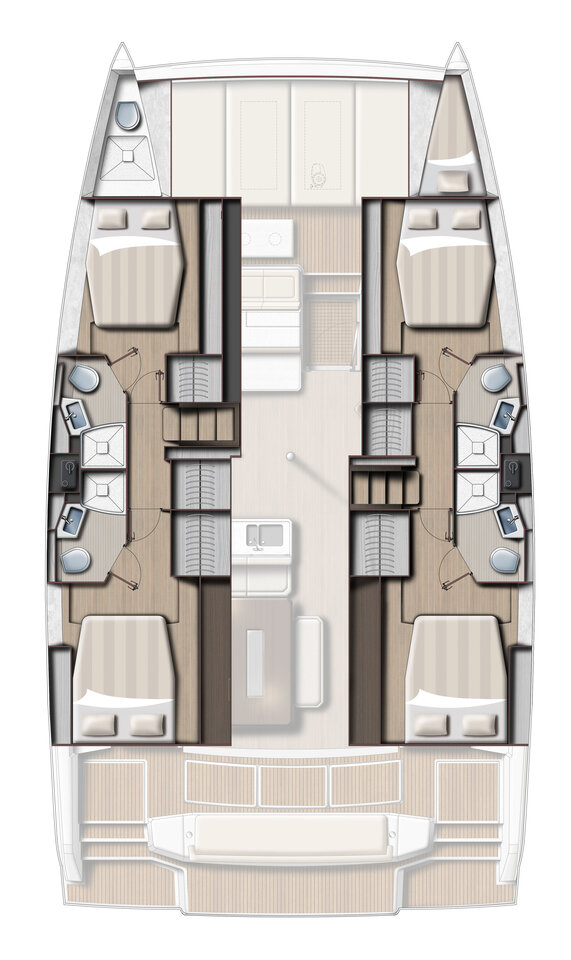 Sophisticated layout of Jako 2's interior, showcasing elegant cabins and spacious living areas.