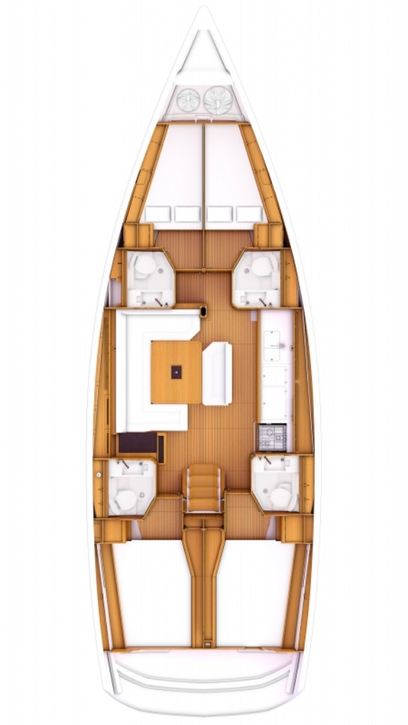 Spacious interior layout of Verdi featuring elegant wood finishes and comfortable seating areas.