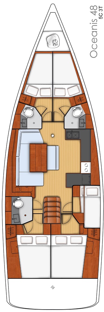 Spacious interior layout of Filomena featuring elegant wood finishes and modern amenities.